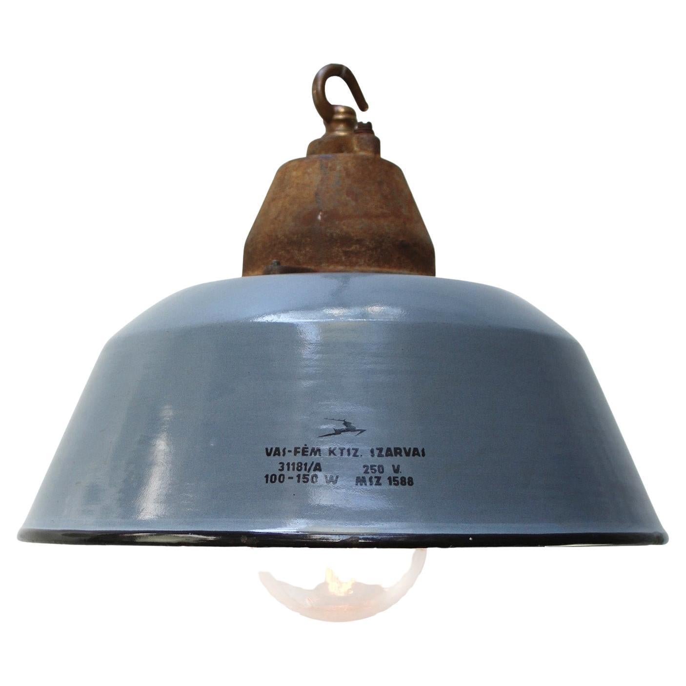 Gray Enamel Vintage Industrial Clear Glass Cast Iron Pendant Light