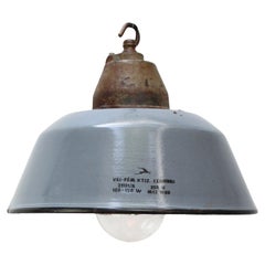 Gray Enamel Vintage Industrial Clear Glass Cast Iron Pendant Light