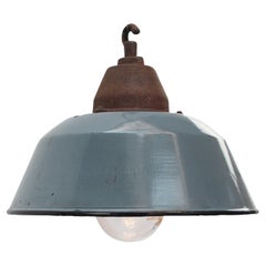 Gray Enamel Vintage Industrial Clear Glass Cast Iron Pendant Lights