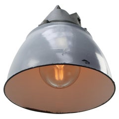 Gray Enamel Vintage Industrial Clear Glass Pendant Light