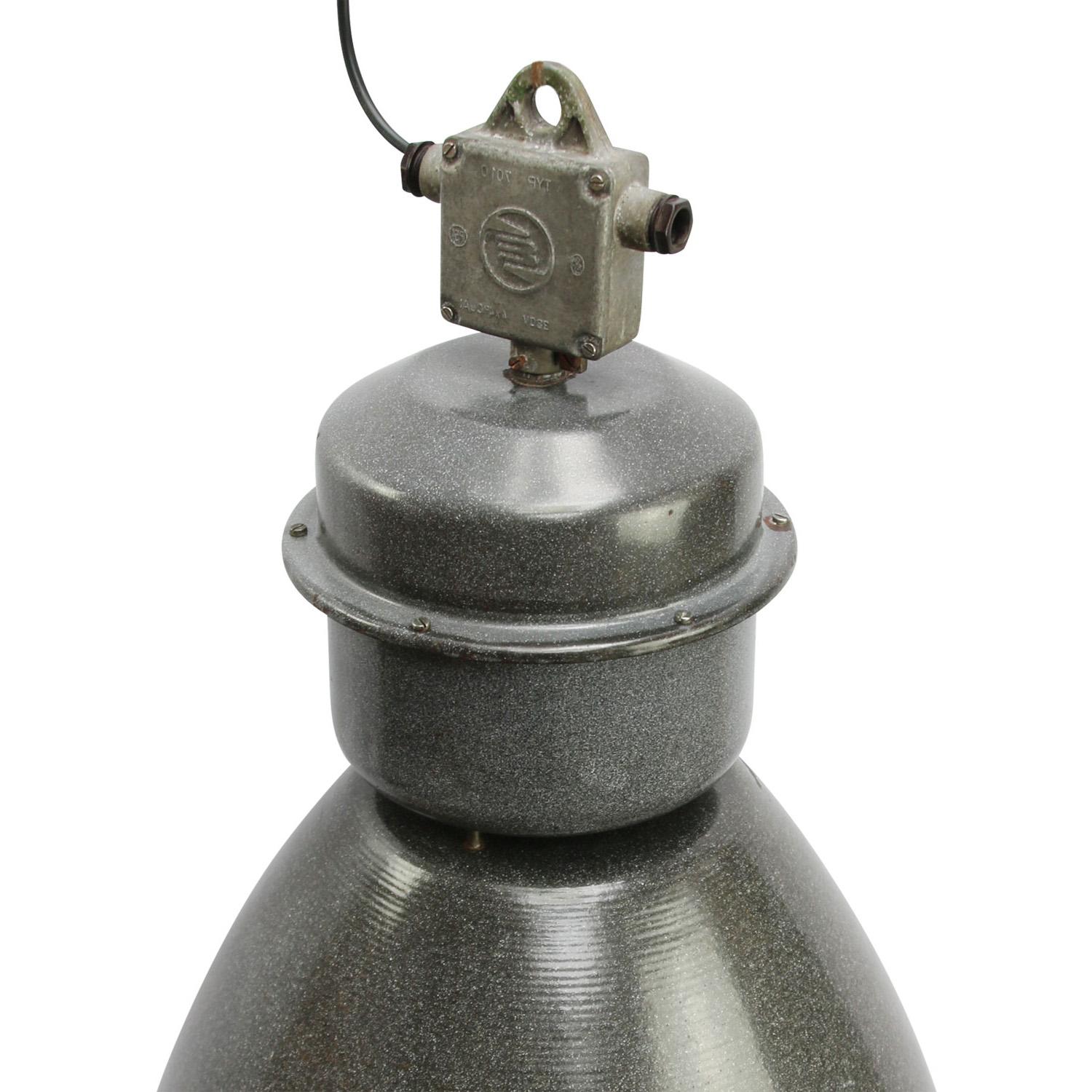 Czech Gray Enamel Vintage Industrial Factory Pendant Lamps For Sale