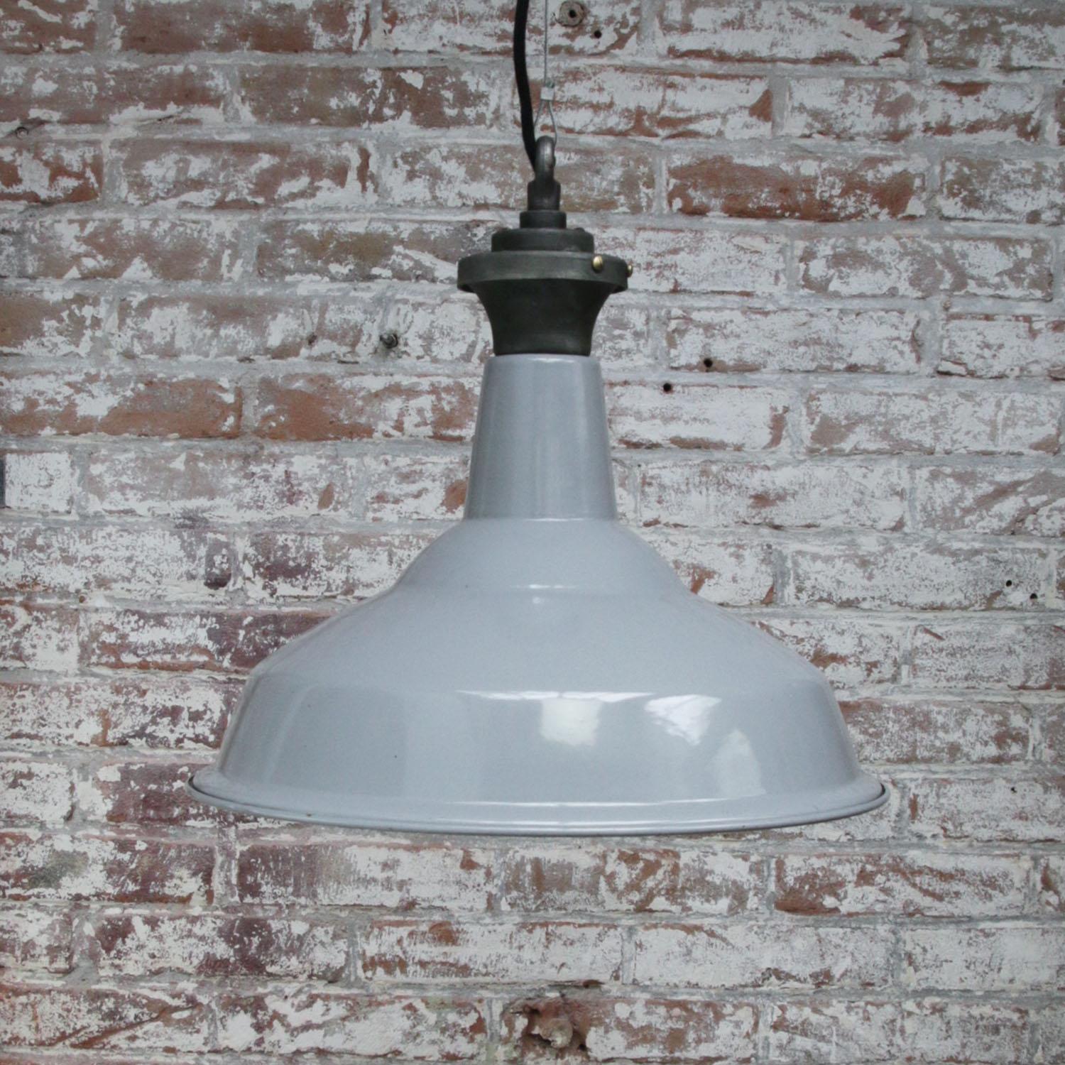 20th Century Gray Enamel Vintage Industrial Factory Pendant Lights by Benjamin UK