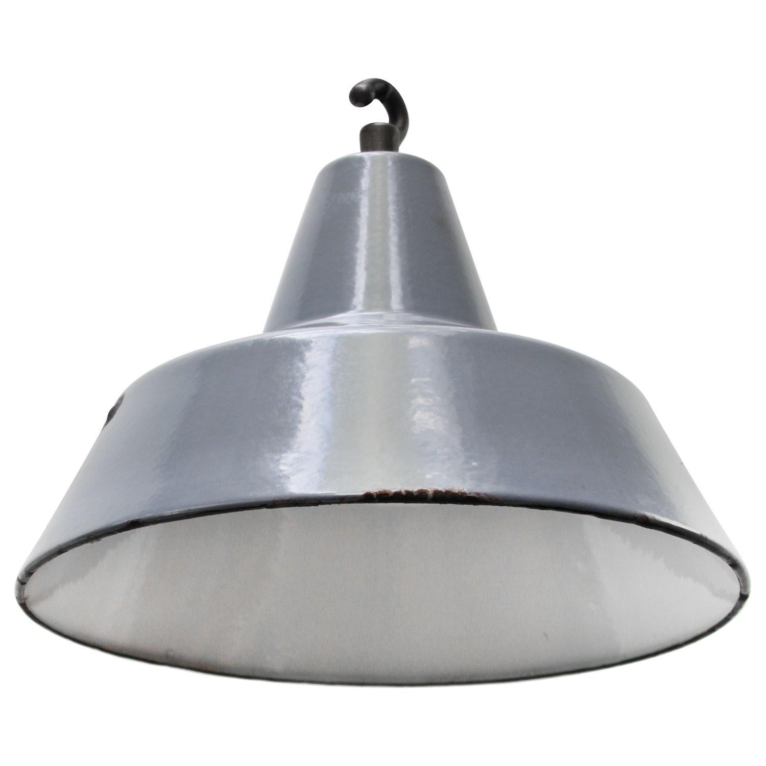 Dutch Gray Enamel Vintage Industrial Hanging Lamp Pendant by Philips