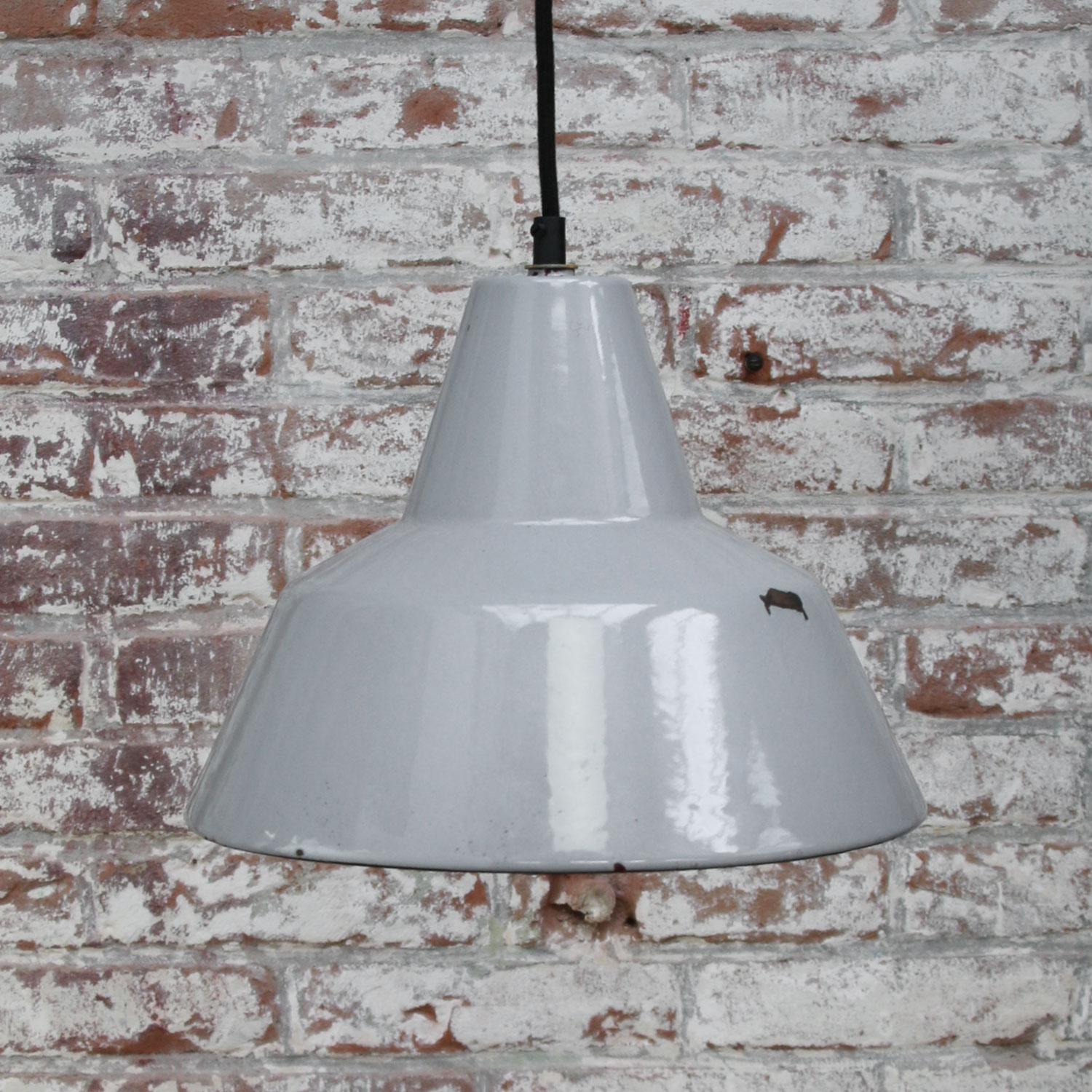 Gray Enamel Vintage Industrial Hanging Lamp Pendant by Philips In Good Condition For Sale In Amsterdam, NL