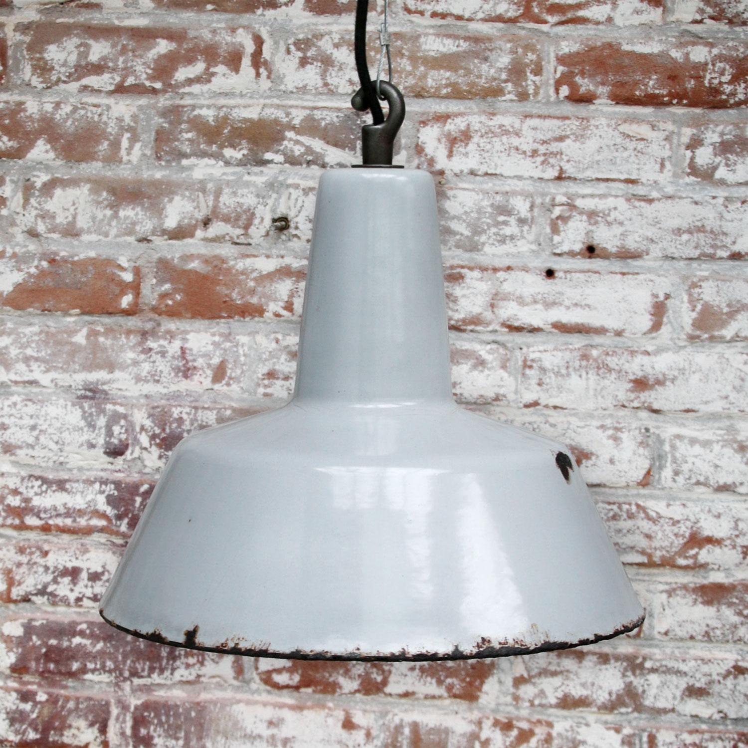 20th Century Gray Enamel Vintage Industrial Hanging Lamp Pendant by Philips For Sale