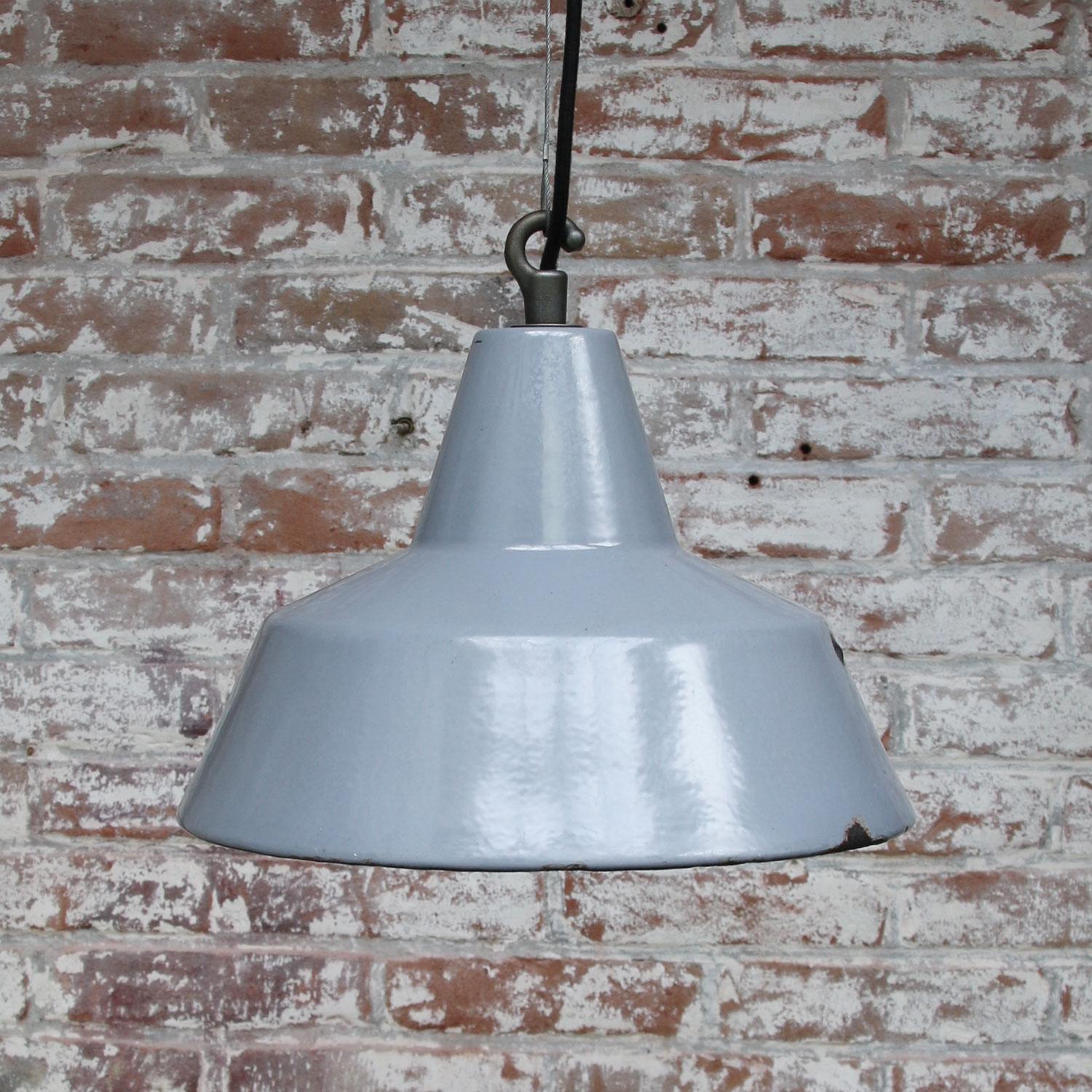 20th Century Gray Enamel Vintage Industrial Hanging Lamp Pendant by Philips