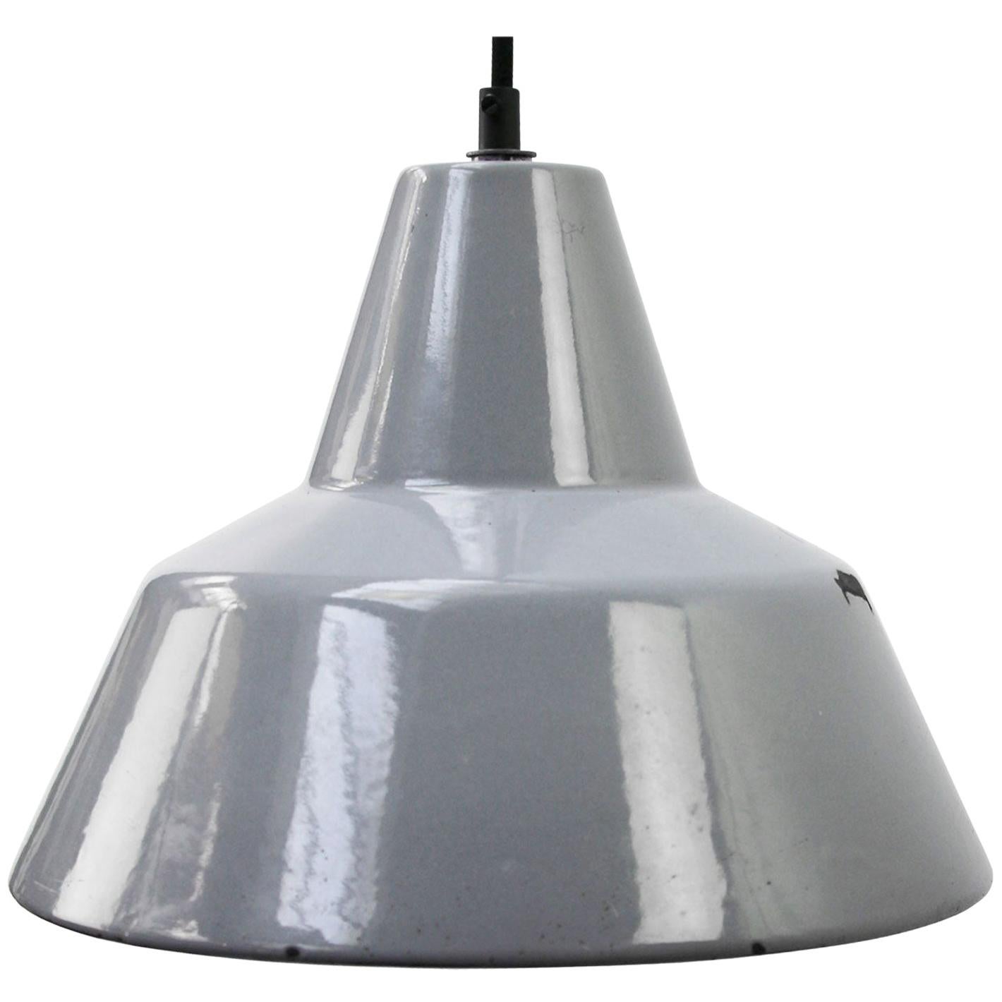 Gray Enamel Vintage Industrial Hanging Lamp Pendant by Philips For Sale