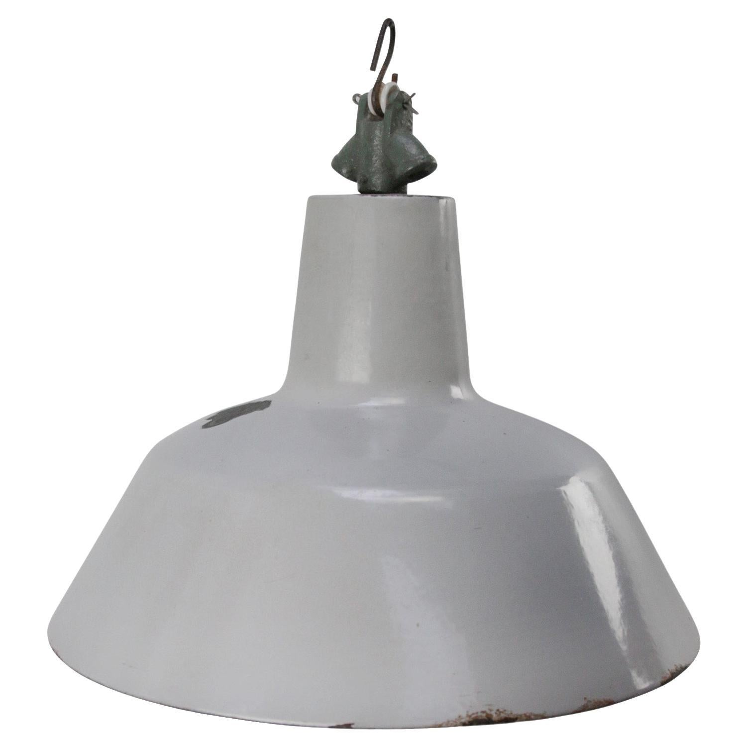 Lampe à suspension industrielle vintage en émail gris par Philips, Hollande