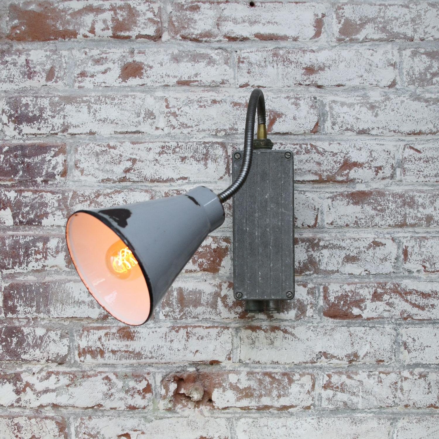 Belgian Gray Enamel Vintage Industrial Metal Flexible Arm Wall Light