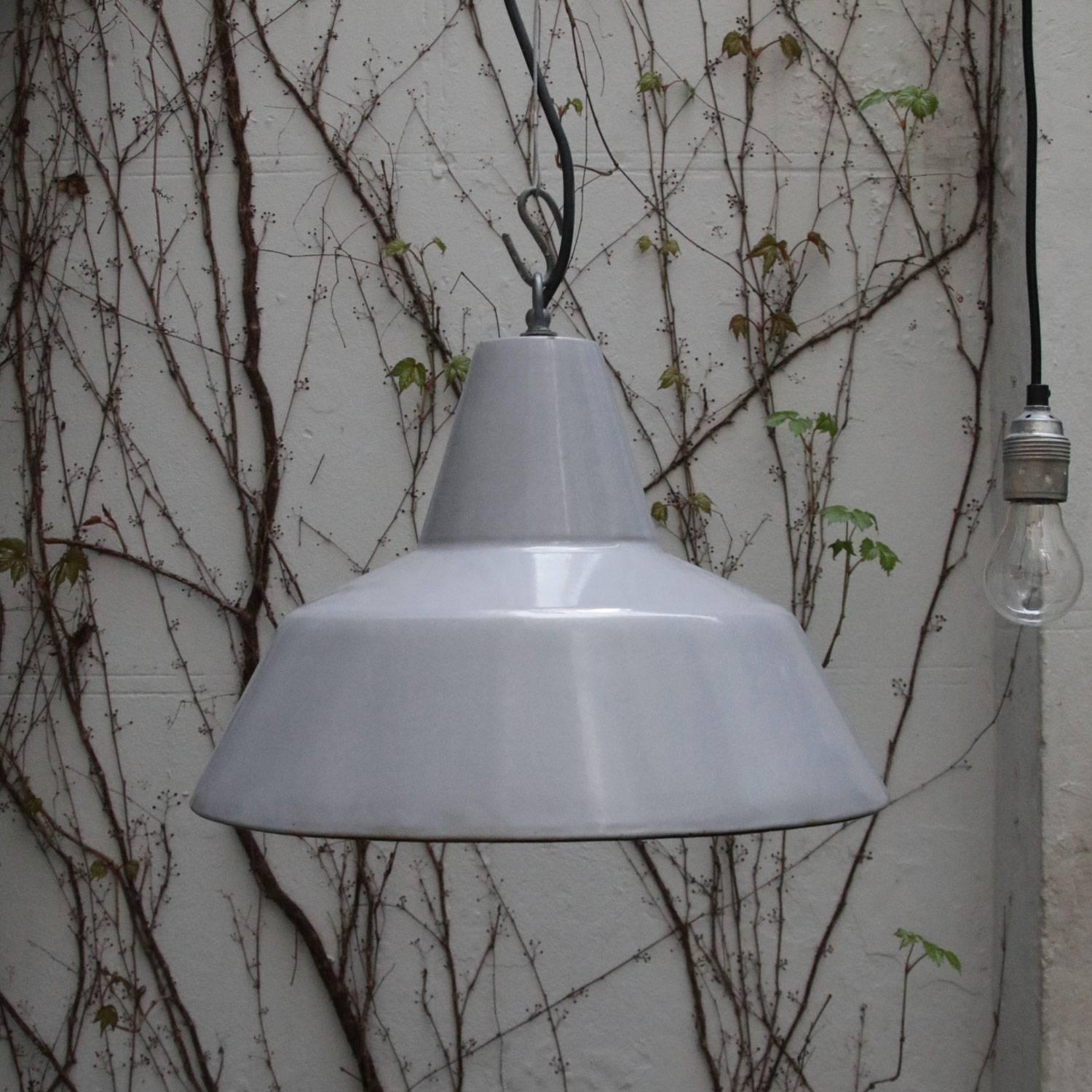 Dutch Gray Enamel Vintage Industrial Pendant Lamps