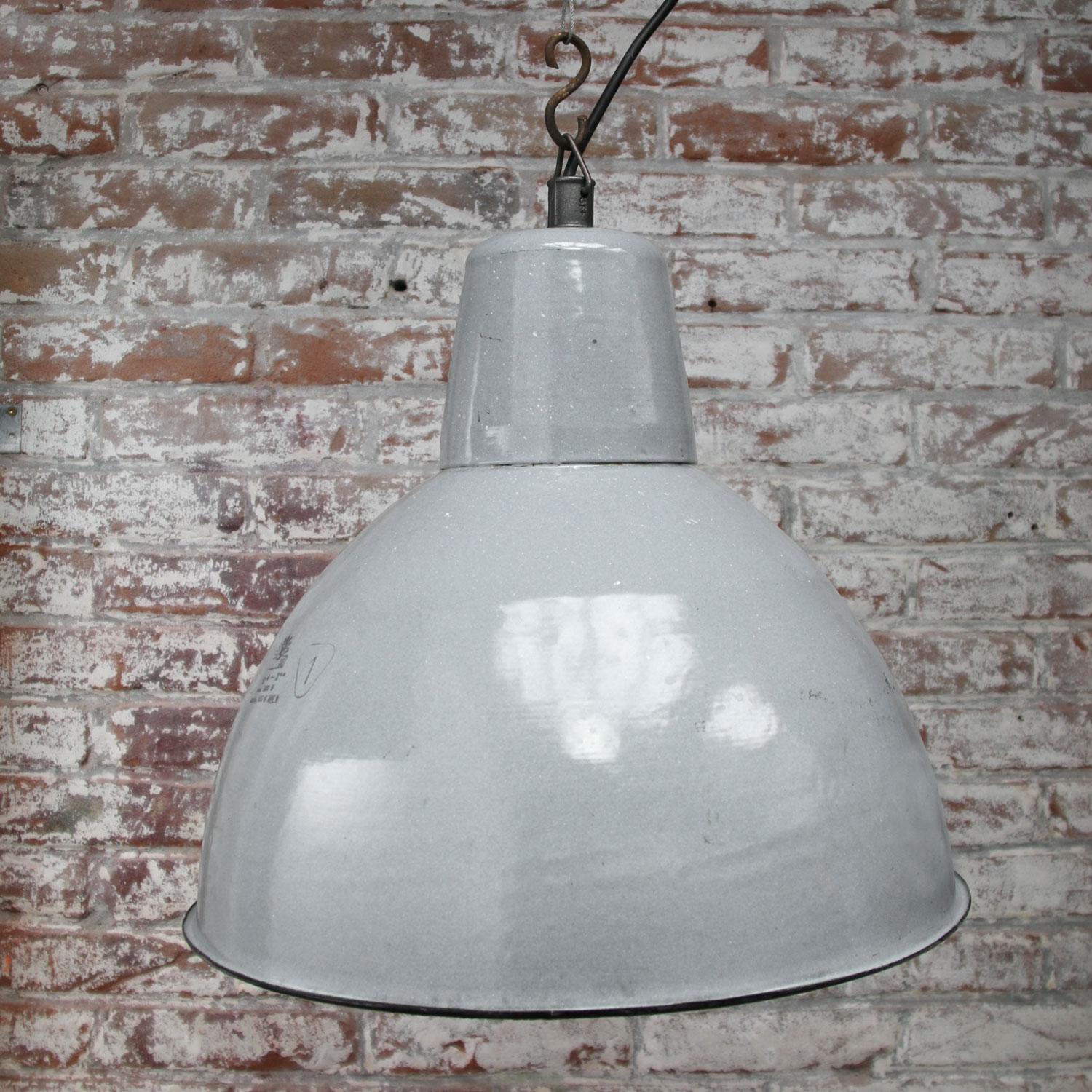 Polish Gray Enamel Vintage Industrial Pendant Light