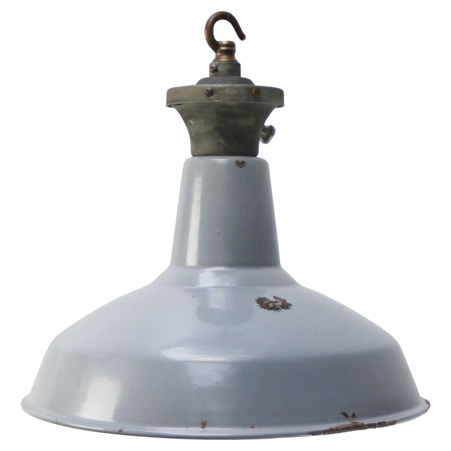 Gray Enamel Vintage Industrial Pendant Lights, Mid-20th Century
