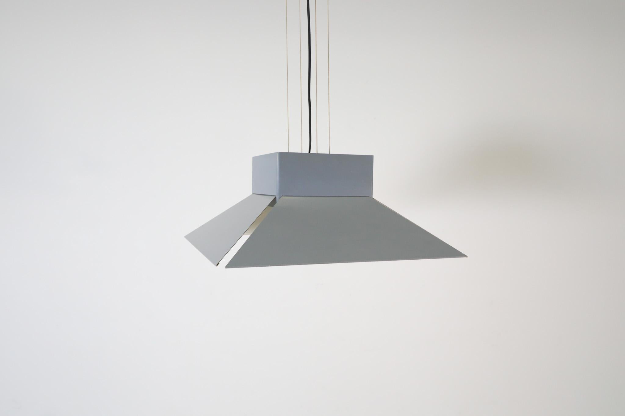 Gray Enameled Metal Ceiling Pendant for Artimeta, 1970s In Good Condition For Sale In Los Angeles, CA