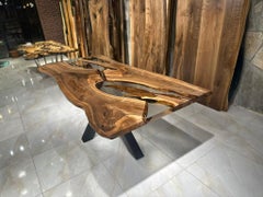 Gray Epoxy Resin Walnut Kitchen River Table