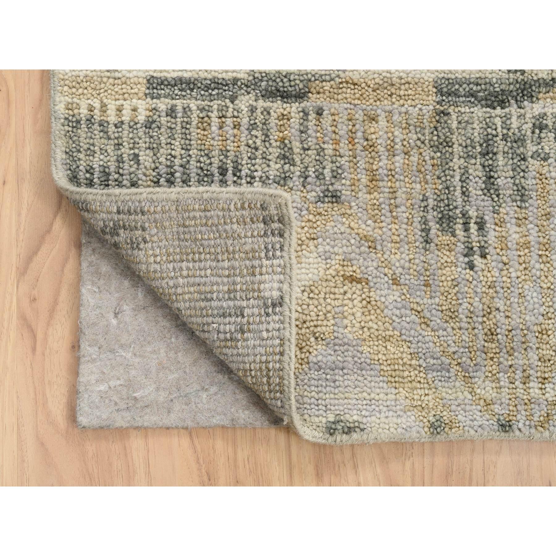 Grauer handgeknüpfter Teppich aus reiner Wolle in Ethnic Geometric Design 9'9