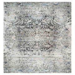 Gray Erased Textured Silk & Wool Hand Knotted XL Oriental Rug 11'9" x 12'3"