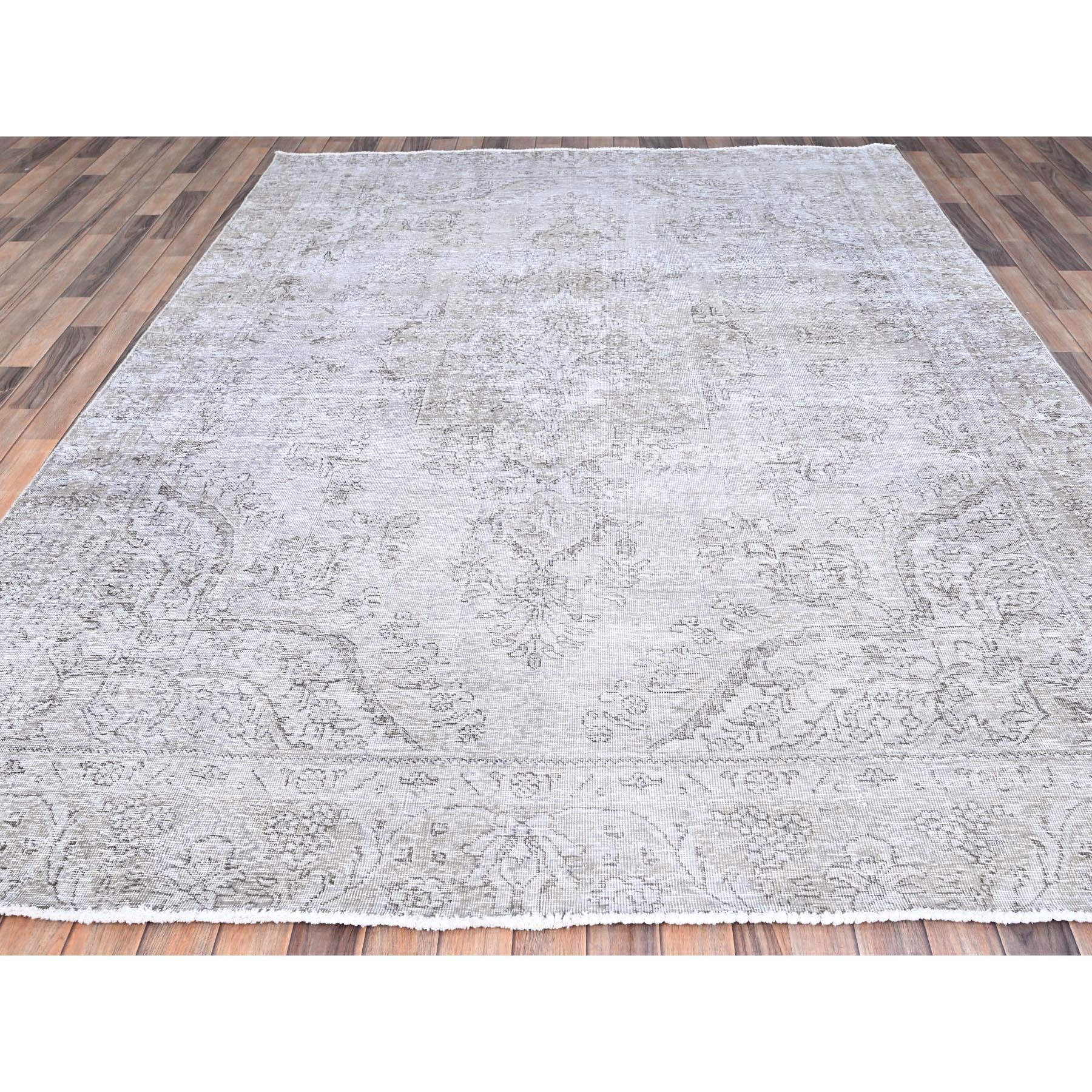 Hand-Knotted Gray Evenly Worn Old Persian Tabriz White Wash Clean Hand Knotted Soft Wool Rug For Sale