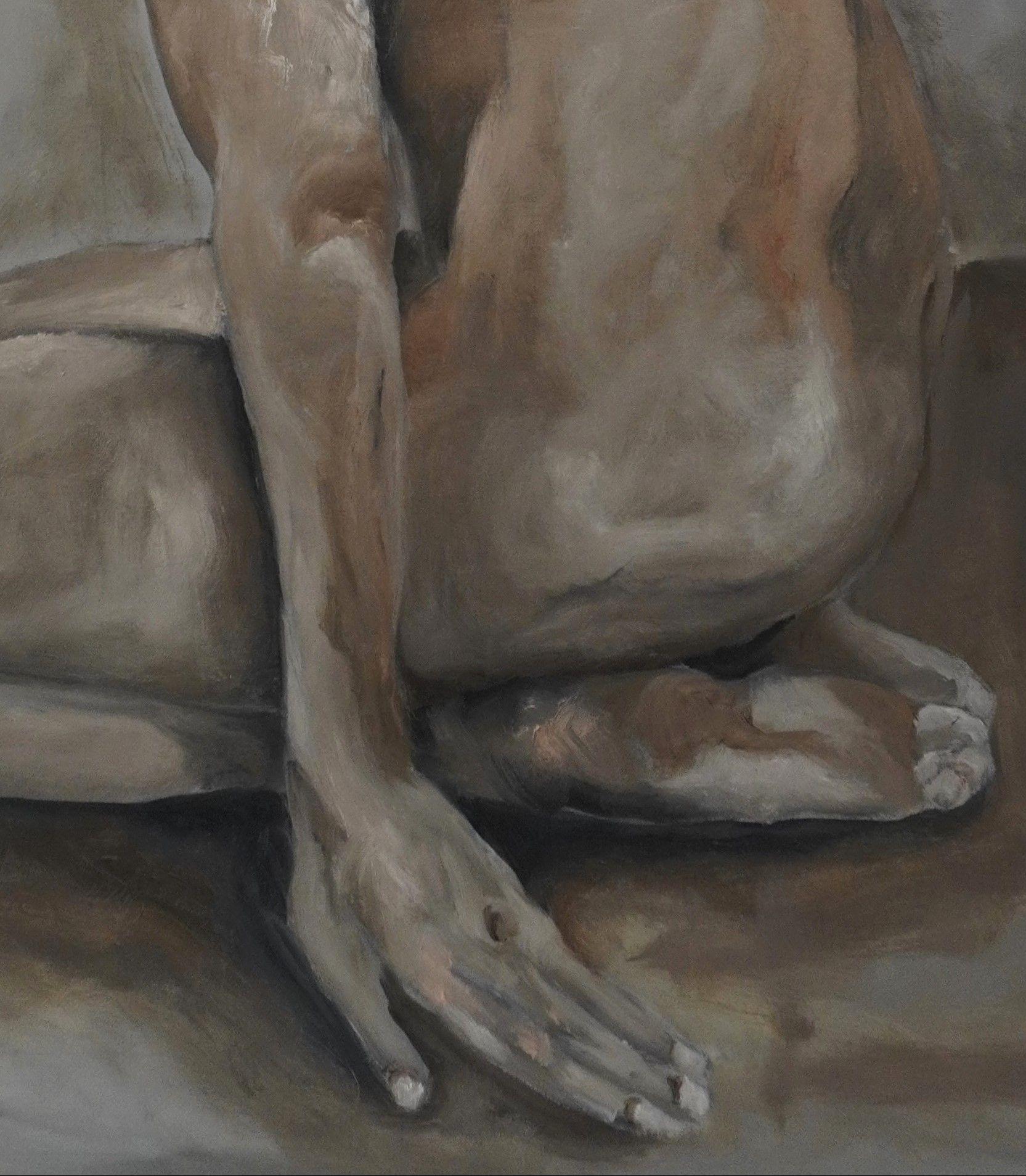 Kneeling Woman, Painting, Oil on Canvas For Sale 1