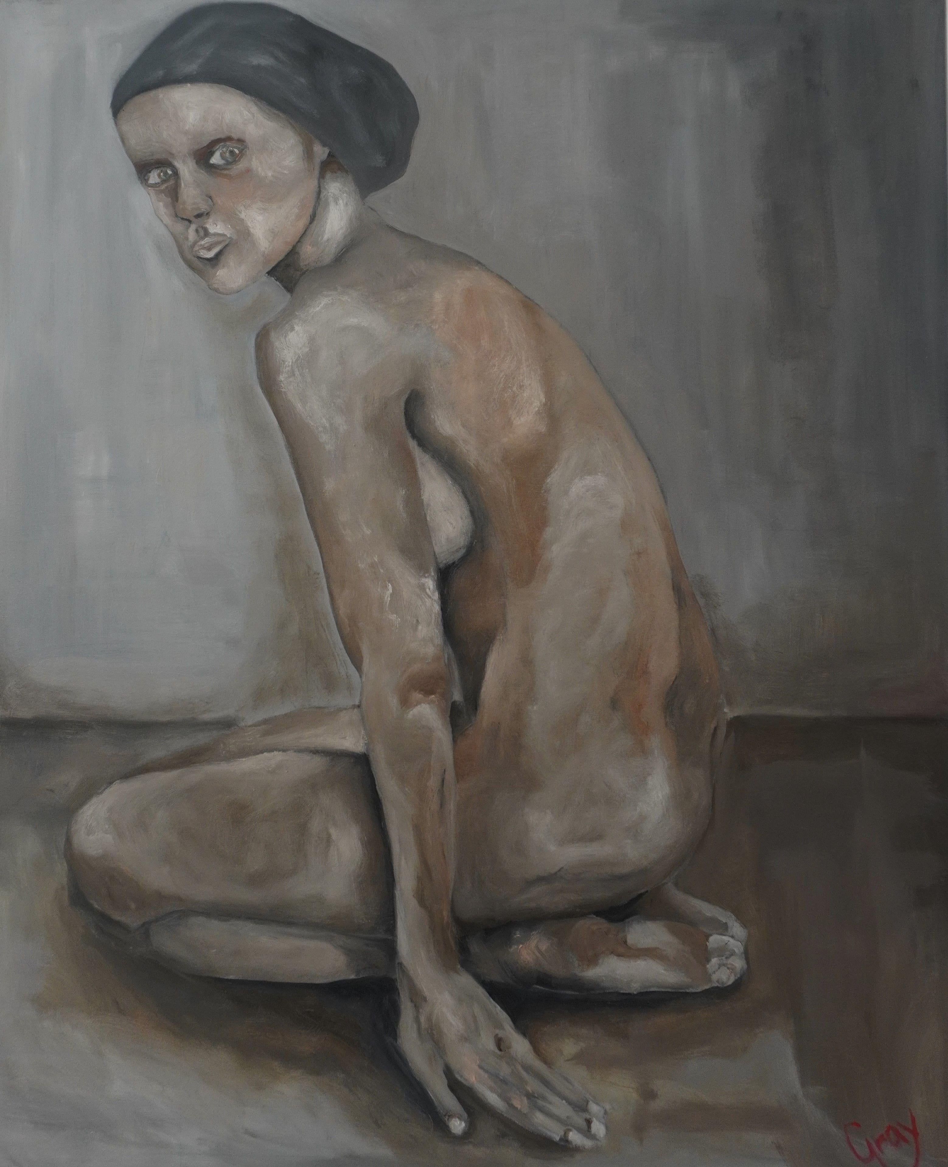 Femme agenouillée, peinture, huile sur toile - Painting de Gray Fairweather
