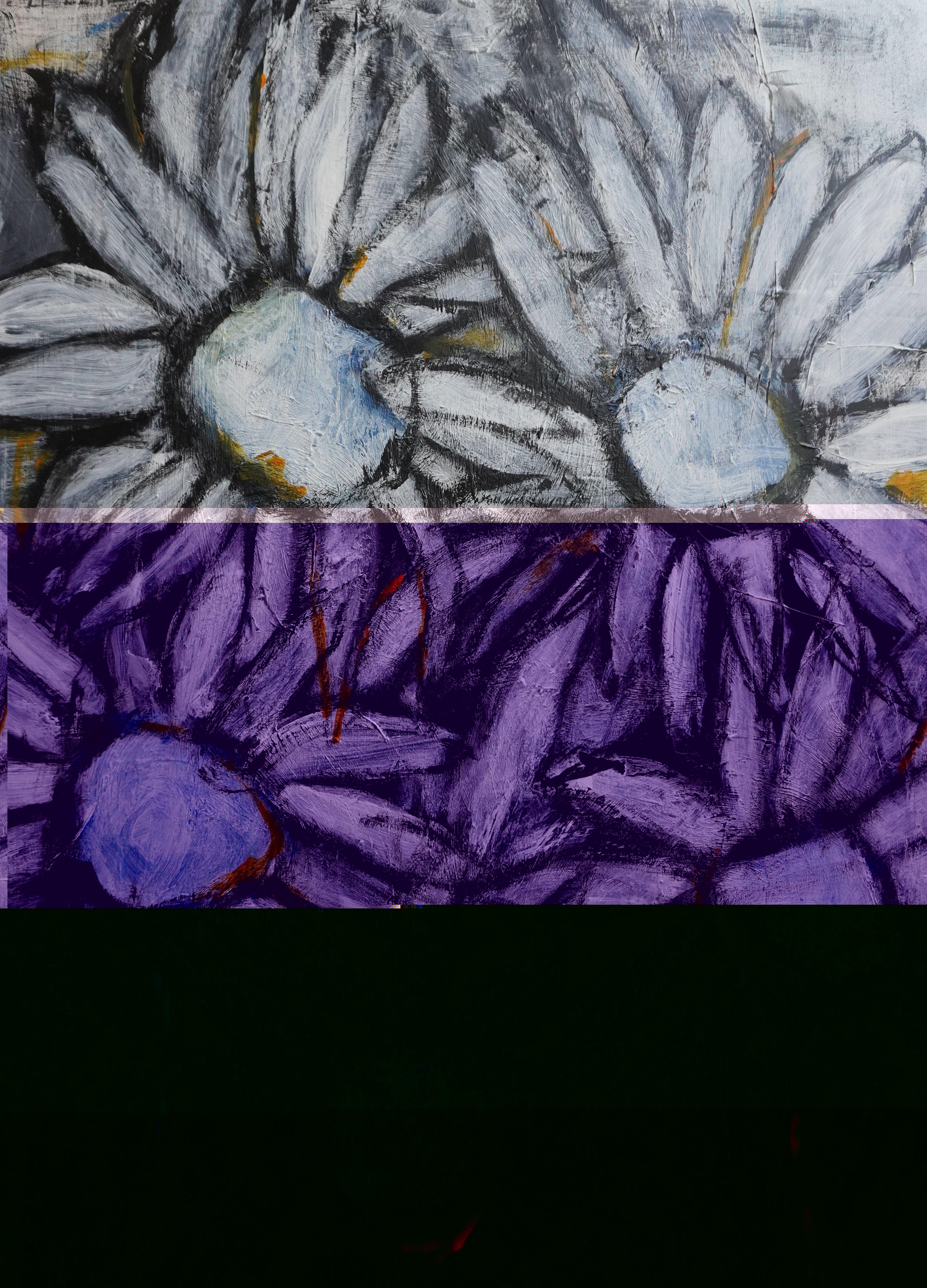 Wildblumen tanzen in abstrakter Form. In dieser Serie unterstreicht Gray auf subtile Weise die Bewegung der Wildblumen, anstatt sie als Stillleben zu malen, wie es meist der Fall ist. Seine neueste Serie zeichnet sich durch eine gewisse kühne und