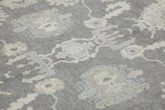 Gray Floral Design Handwoven Wool Turkish Oushak Rug 8'9" X 12'2"