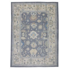 Gray Floral Design Handwoven Wool Turkish Oushak Rug 9' X 12'