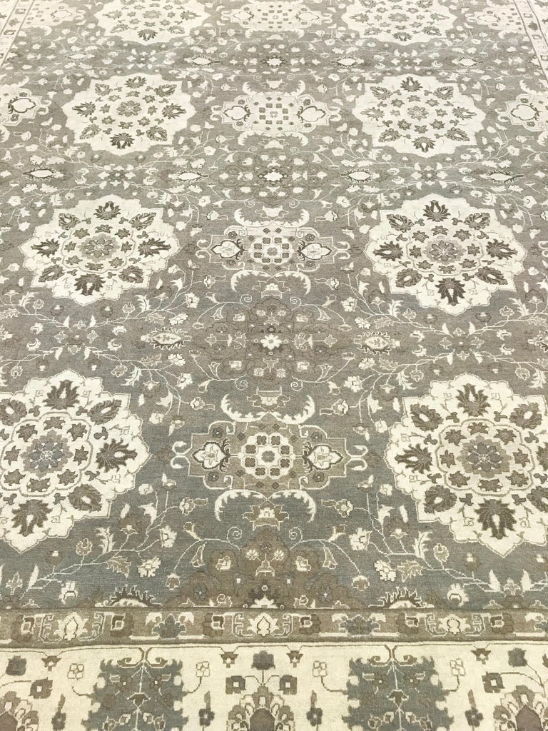 Gray Floral Medallions Transitional Hand Knotted Wool Area Rug For Sale ...