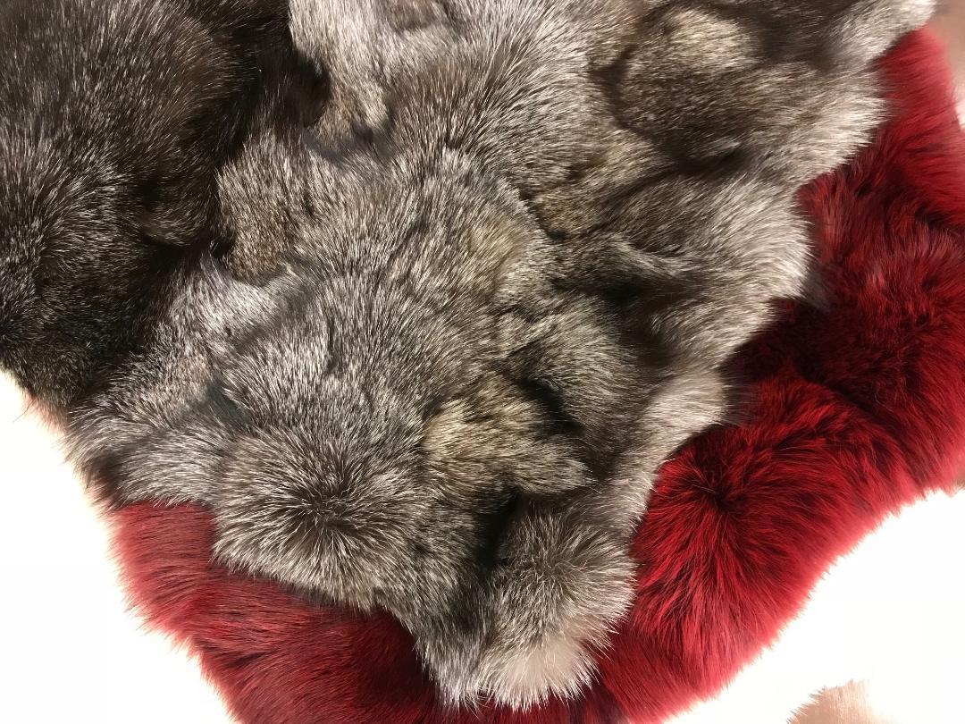 Modern Gray Fox Fur Pillow With Cashmere  For Sale