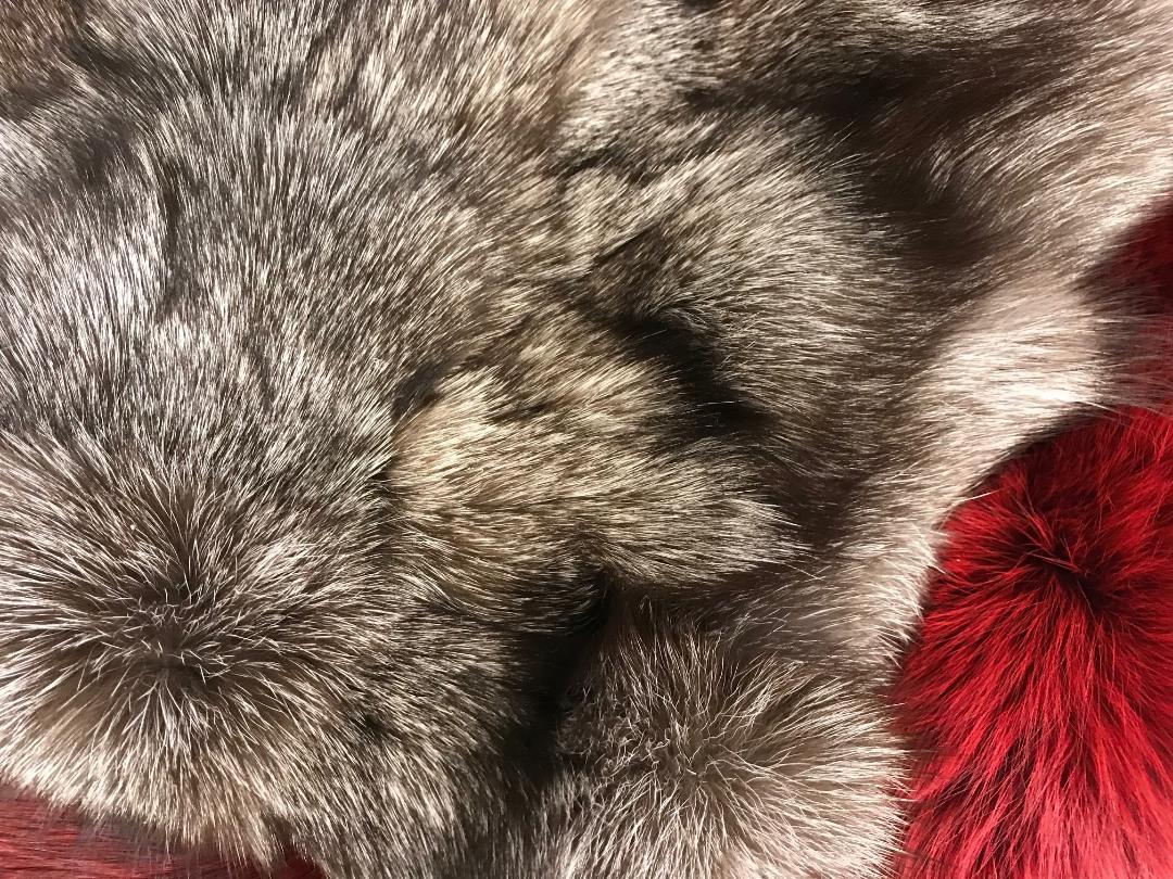 American Gray Fox Fur Pillow With Cashmere  For Sale