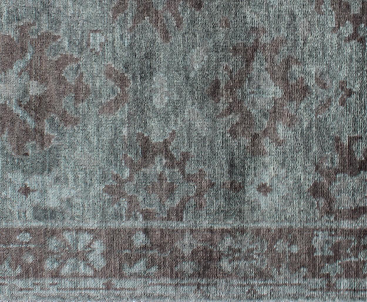 Keivan Woven Arts, OB-103432954, Modern Oushak Rug- 
This hand-knotted modern Oushak rug features an all-over geometric design rendered in shades of grey-green and brown tones.
Measures: 4'0 x 6'0.