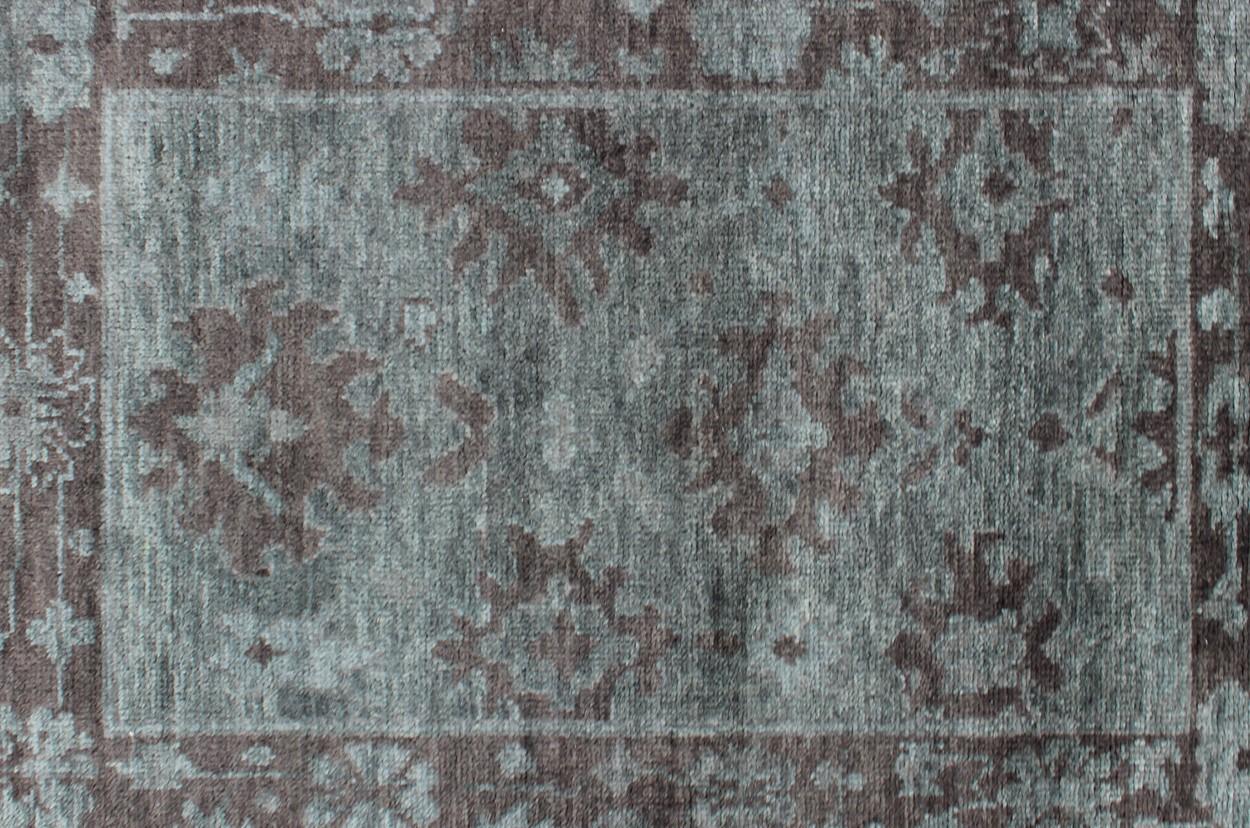 Hand-Knotted Gray-Green and Brown Modern Oushak Designed by Keivan Woven Arts For Sale