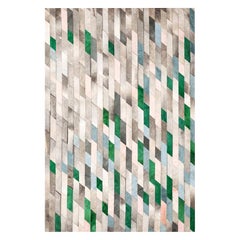 Gray Green Blue and Light Pink Customizable Astila Cowhide Area Floor Rug Large