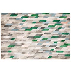 Tappeto da pavimento in pelle di mucca Astila personalizzabile, grigio, verde, blu e rosa chiaro, XLarge