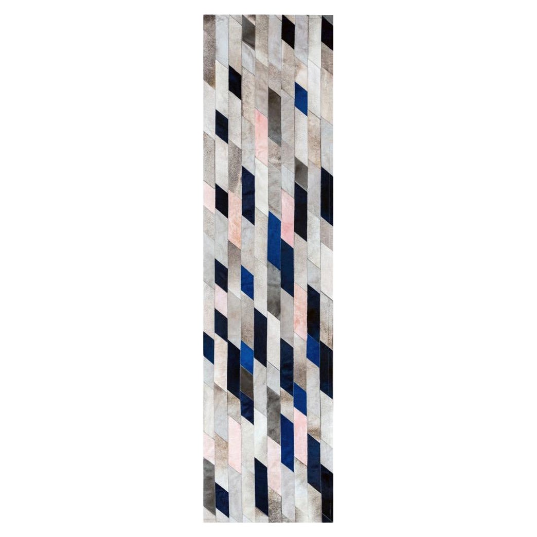 Grau Grün Blau und Hellrosa Anpassbar Astila Navy Cowhide Läufer Medium