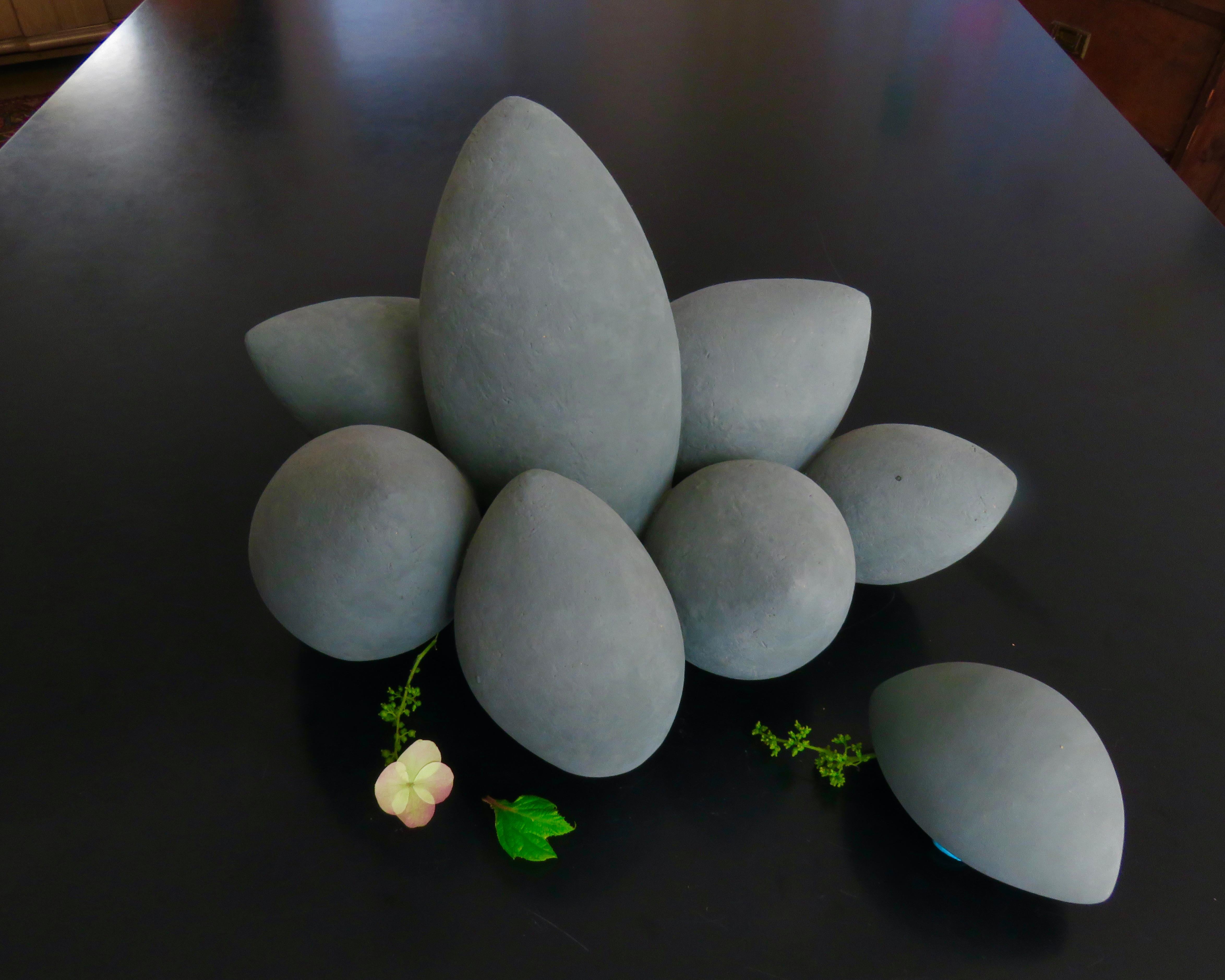 Stoneware Gray/Green Ceramic Pod Composite Sculpture For Sale