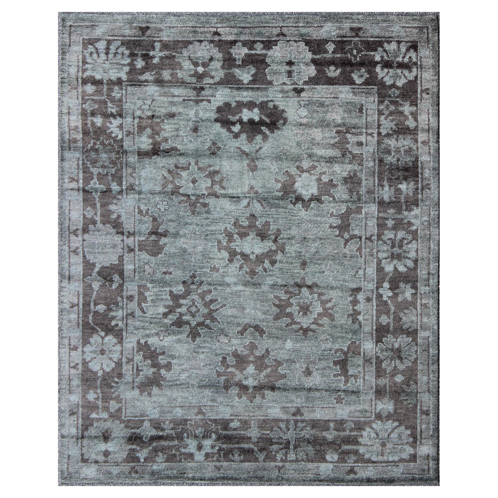 Gray/Green, Charcoal Contemporary Oushak Rug