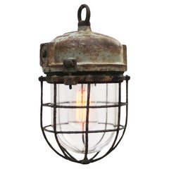 Grey Green Metal Vintage Industrial Clear Glass Suspension Light (lampe à suspension en verre transparent)