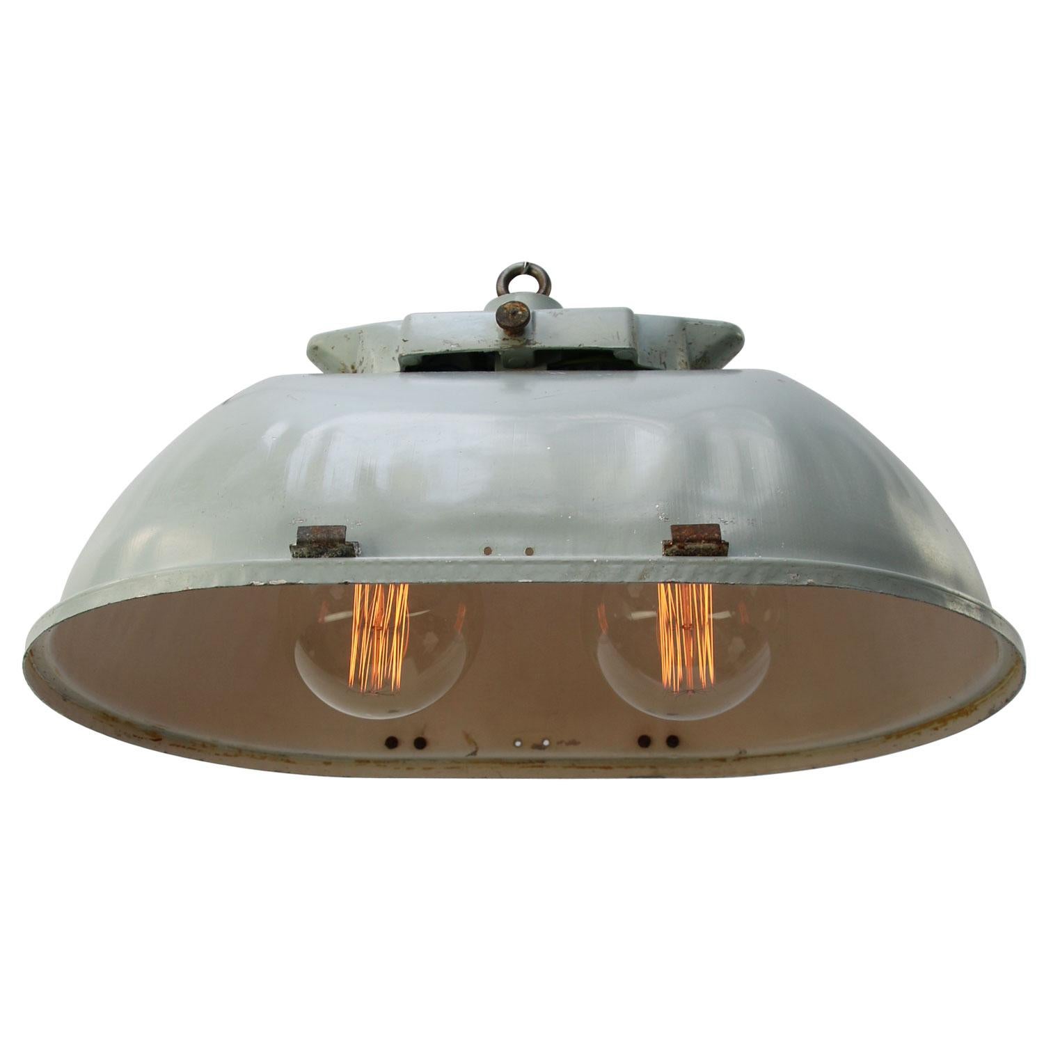 Czech Gray Green Oval Vintage Industrial Double Bulb Pendant Lights