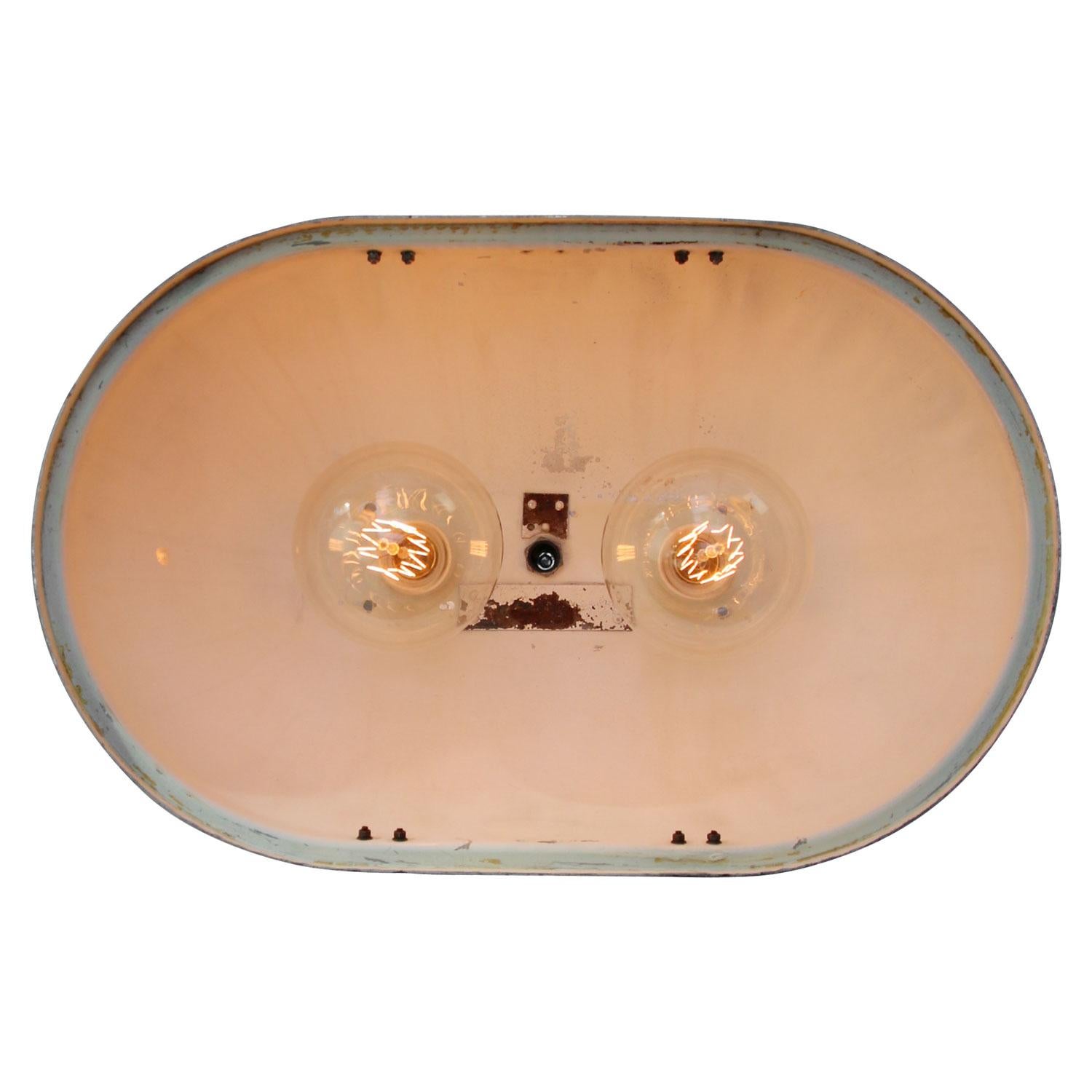 Gray Green Oval Vintage Industrial Double Bulb Pendant Lights In Good Condition In Amsterdam, NL