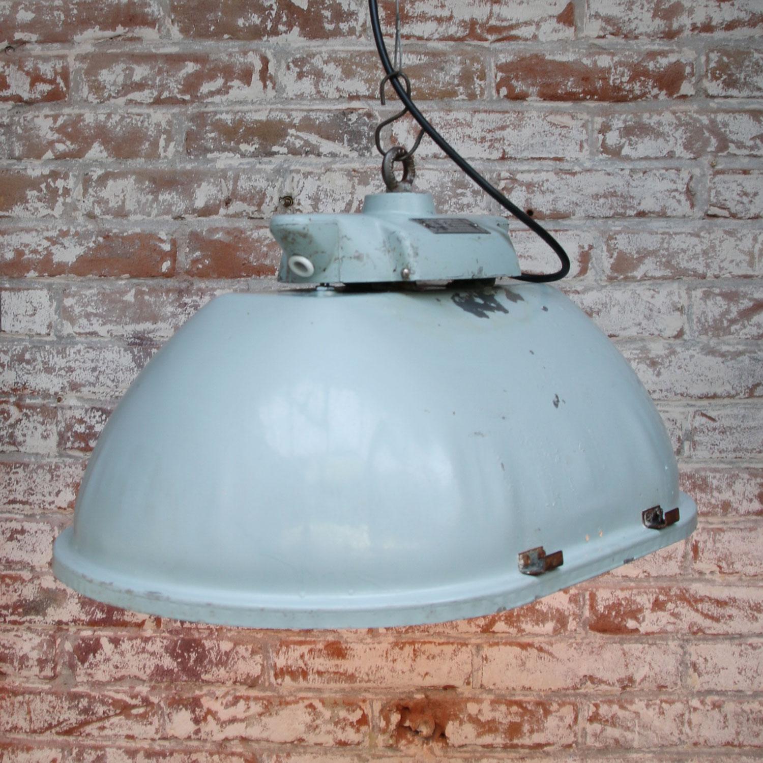 20th Century Gray Green Oval Vintage Industrial Double Bulb Pendant Lights