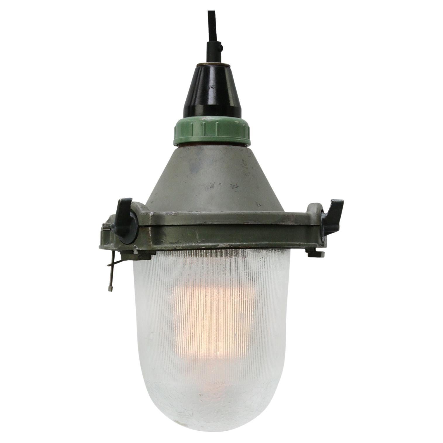 Grey Green Vintage Industrial Striped Clear Glass Pendant Lights