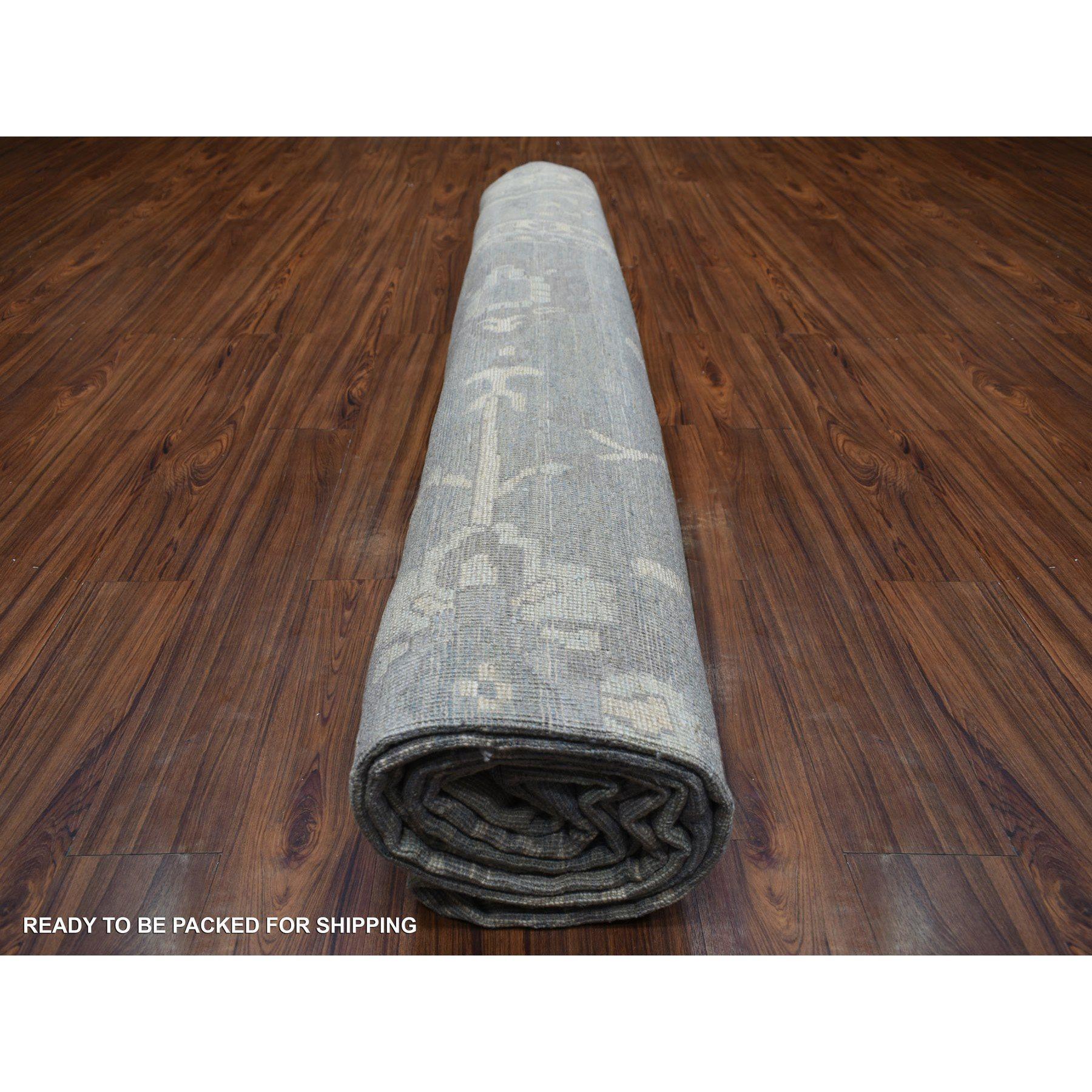 Tapis surdimensionné Oushak en laine douce afghane, noué à la main, gris 12'0