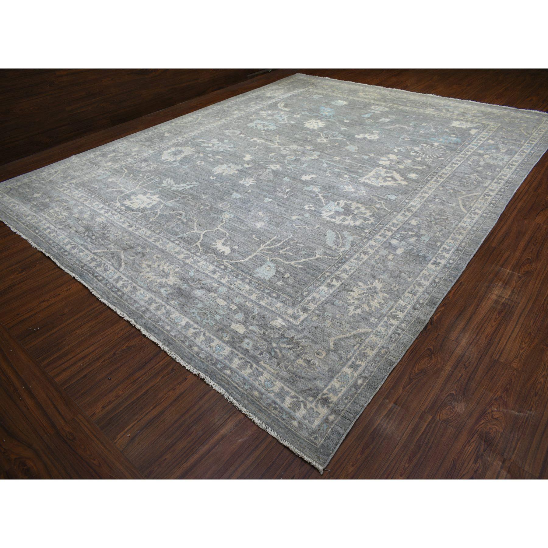 Noué à la main Tapis surdimensionné Oushak en laine douce afghane, noué à la main, gris 12'0