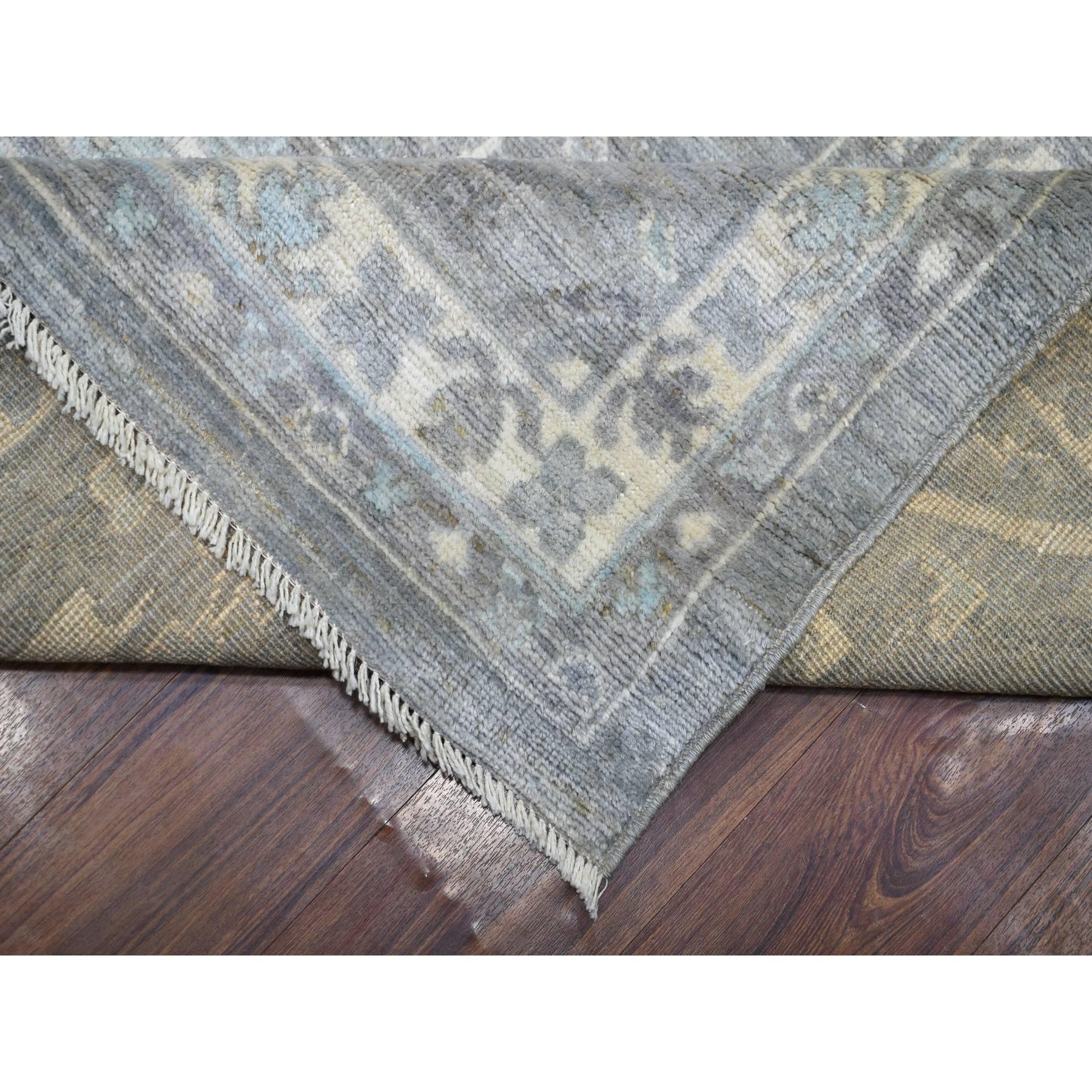 Laine Tapis surdimensionné Oushak en laine douce afghane, noué à la main, gris 12'0