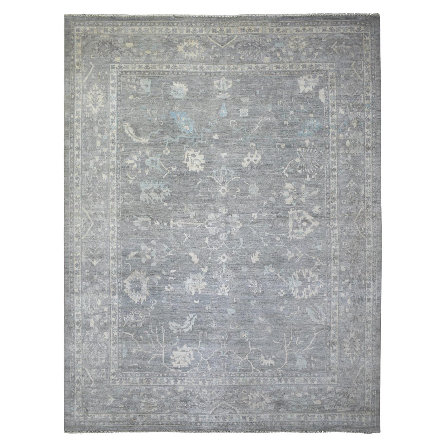 Tapis surdimensionné Oushak en laine douce afghane, noué à la main, gris 12'0" x 15'2"