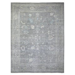 Gray Hand Knotted Afghan Angora Oushak Soft Wool Oversized Rug 12'0" x 15'2"