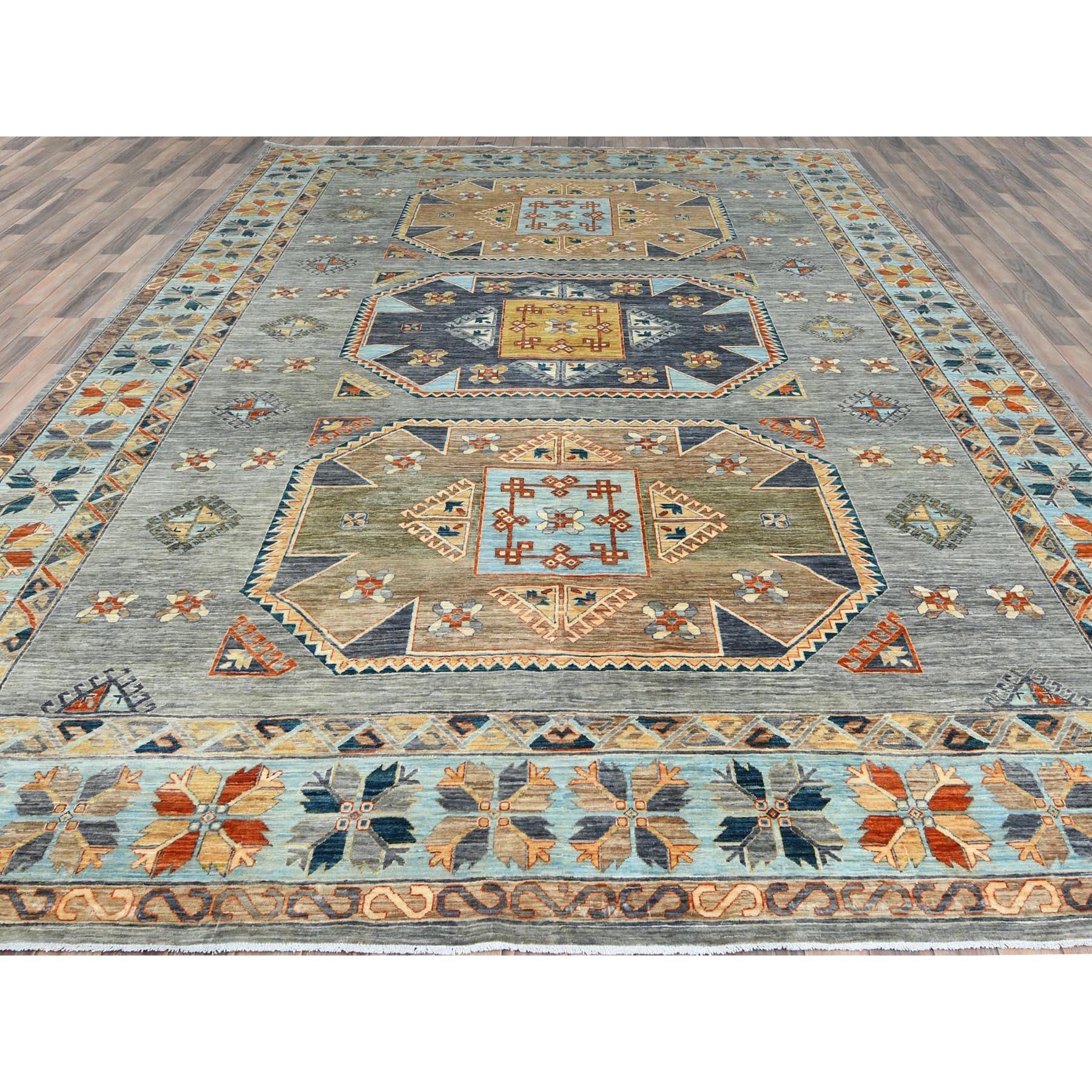 Médiéval Tapis gris d'inspiration arménienne 200 KPSI noué à la main 10'0