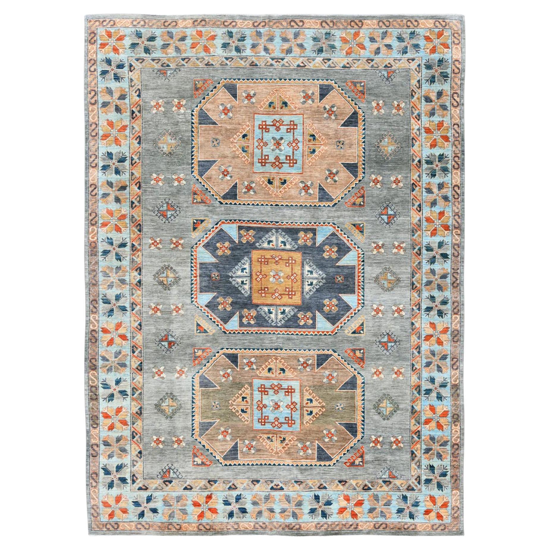 Gray Hand Knotted Armenian Inspired Design 200 KPSI Pure Wool Rug 10'0" x 13'7"