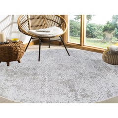 Gray Hand Knotted Broken Persian Design Wool and Pure Silk Round Rug 11'9"x11'9"