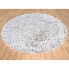 Gray Hand Knotted Broken Persian Design Wool and Pure Silk Round Rug 11'9"x11'9"